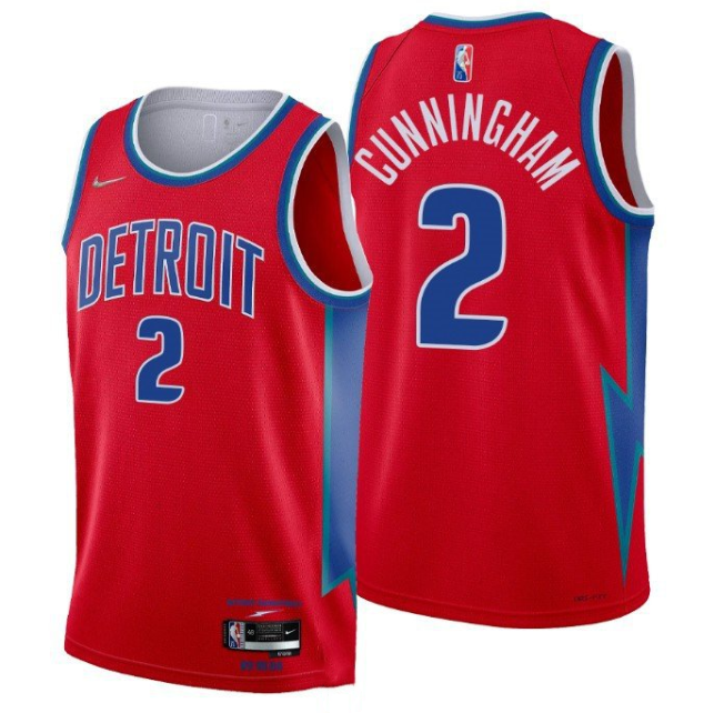 Men's Detroit Pistons #2 Cade Cunningham 75th Anniversary Red Stitched Basketball Jersey Men's Detroit Pistons #2 Cade Cunningham 75th Anniversary Red Stitched Basketball Jersey